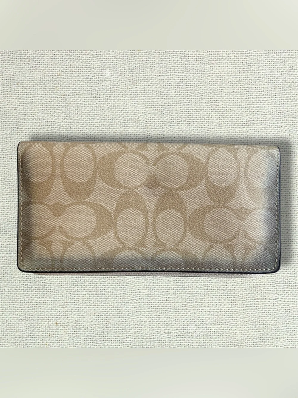 Coach Signature Monogram Checkbook Cover Wallet Khaki